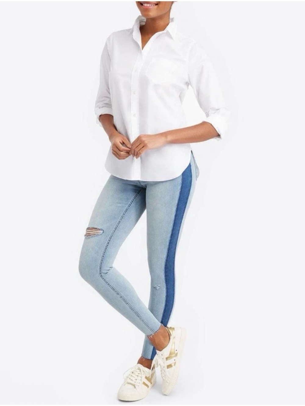 Spanx Distressed Side Stripe Pull On Raw Hem Ankle Stretch Jeans size small